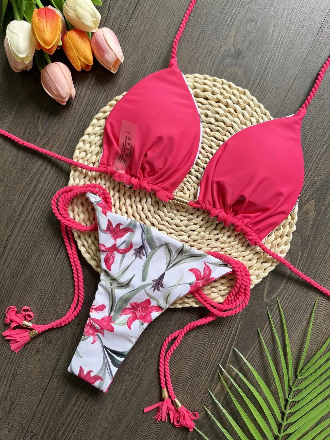 Ensemble-Bikini Rosa Fuego | Badehemd mit Blumenmuster