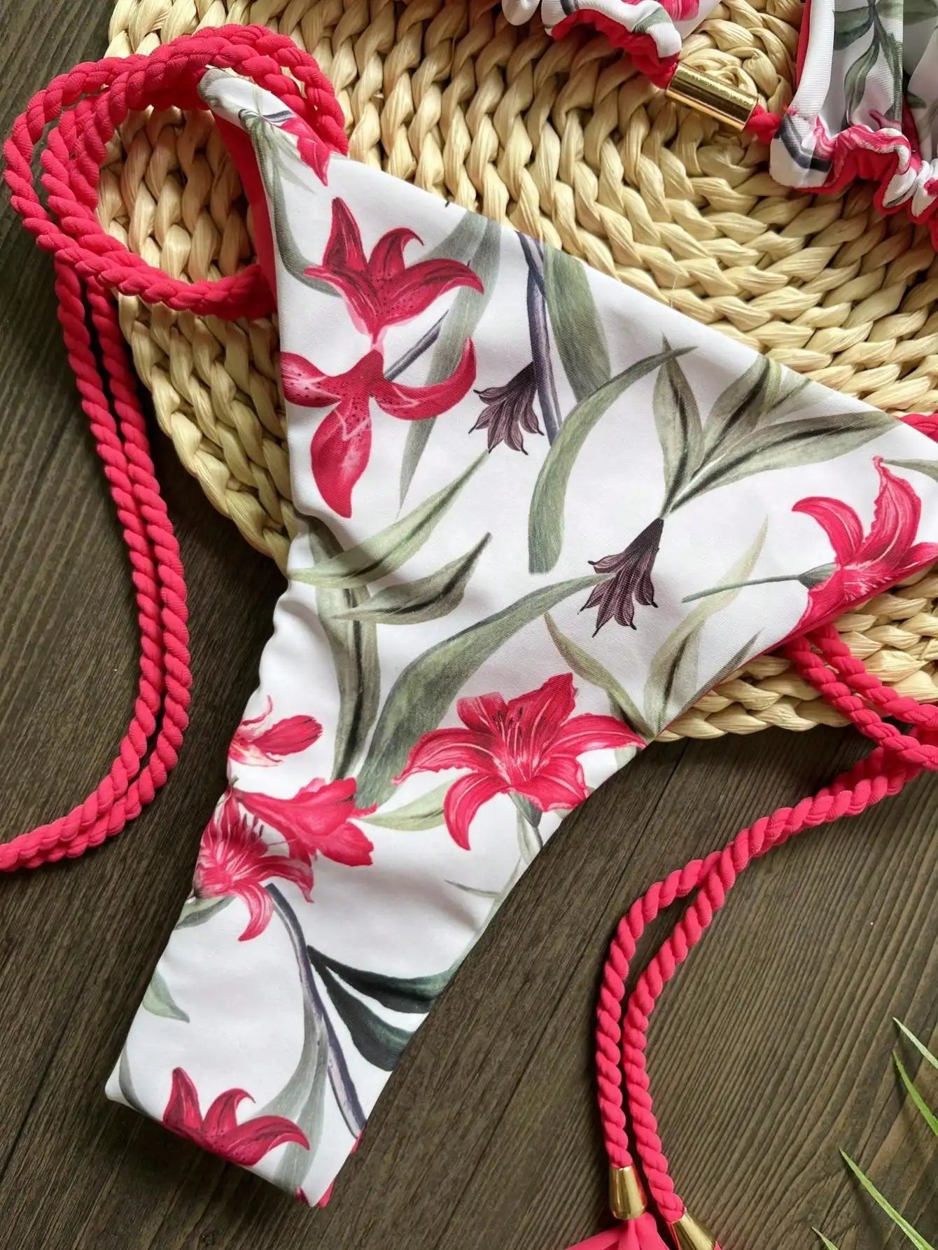 Ensemble-Bikini Rosa Fuego | Badehemd mit Blumenmuster