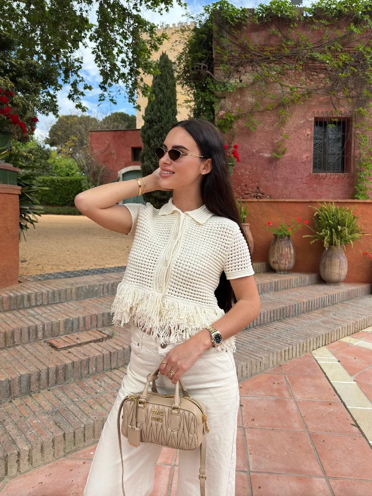 Soleia Mini – Robe polo à franges en crochet
