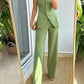 Costume Verde – Tailleur-pantalon asymétrique sans bretelles 